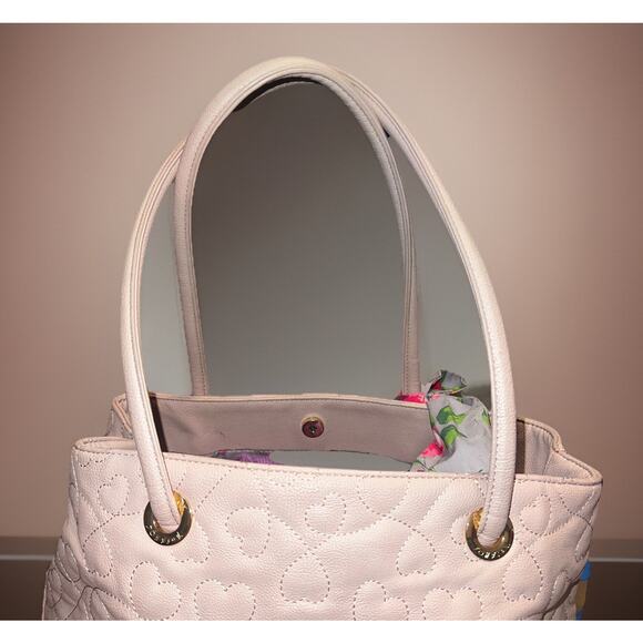 Betsey Johnson Pink Quilted Embroidered Hearts Roses Lining Shoulder Bag Large - Picture 2 of 12